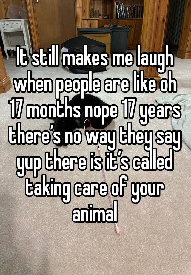 It still makes me laugh when people are like oh 17 months nope 17 years there’s no way they say yup there is it’s called taking care of your animal