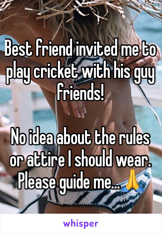 Best friend invited me to play cricket with his guy friends!

No idea about the rules or attire I should wear. Please guide me…🙏