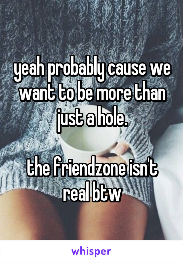yeah probably cause we want to be more than just a hole.

the friendzone isn't real btw