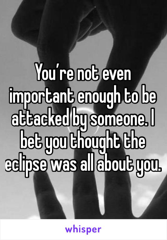 You’re not even important enough to be attacked by someone. I bet you thought the eclipse was all about you. 