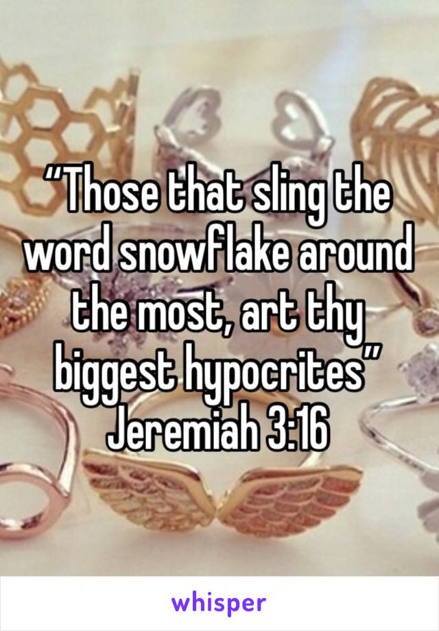 “Those that sling the word snowflake around the most, art thy biggest hypocrites” Jeremiah 3:16