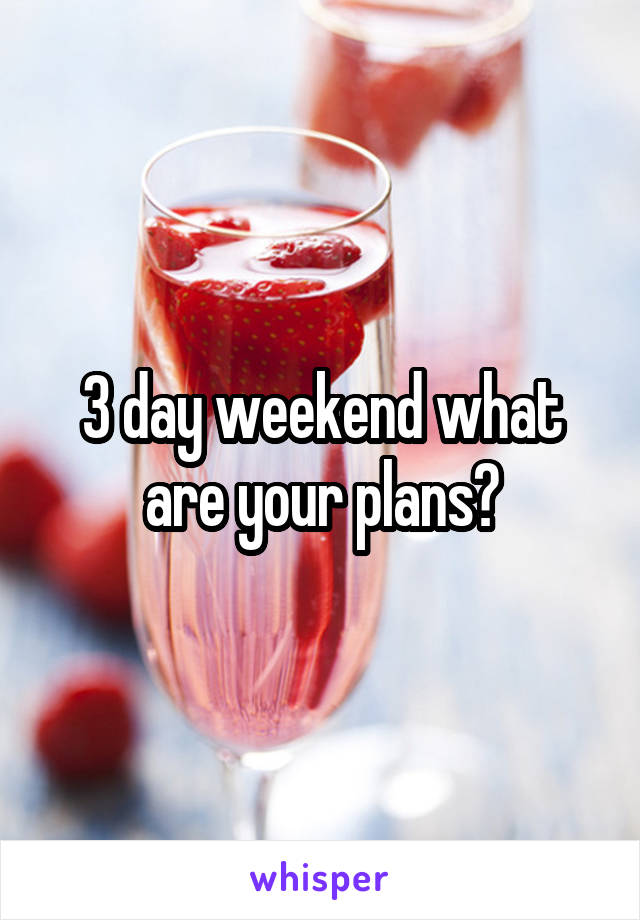 3 day weekend what are your plans?