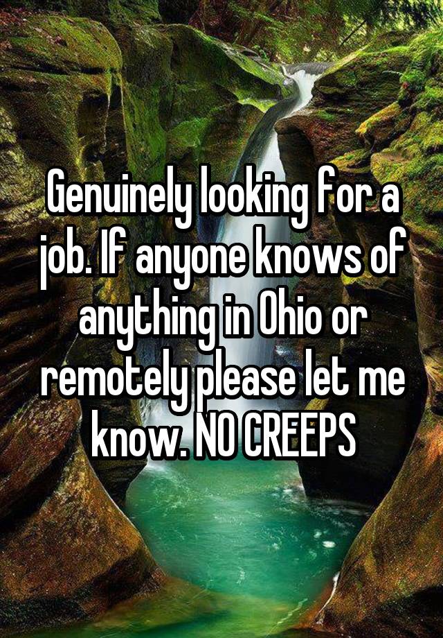Genuinely looking for a job. If anyone knows of anything in Ohio or remotely please let me know. NO CREEPS