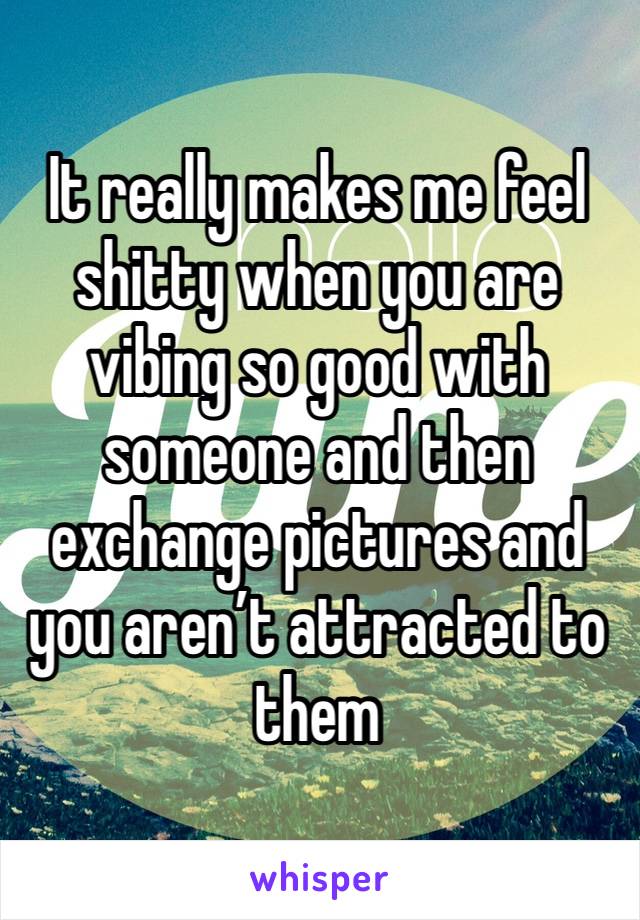 It really makes me feel shitty when you are vibing so good with someone and then exchange pictures and you aren’t attracted to them 