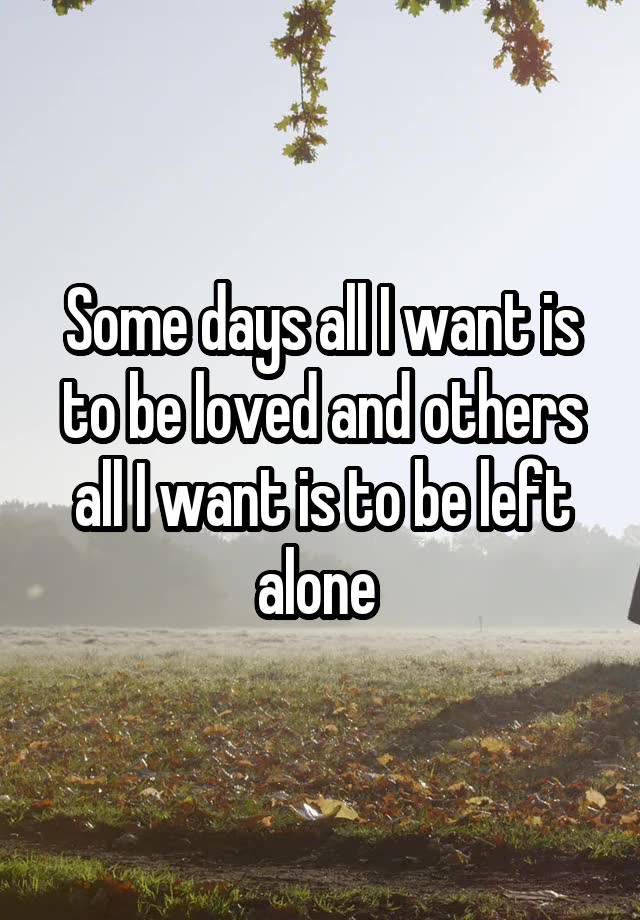 Some days all I want is to be loved and others all I want is to be left alone 