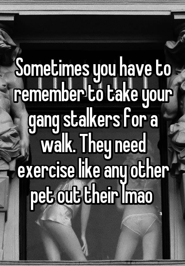 Sometimes you have to remember to take your gang stalkers for a walk. They need exercise like any other pet out their lmao 