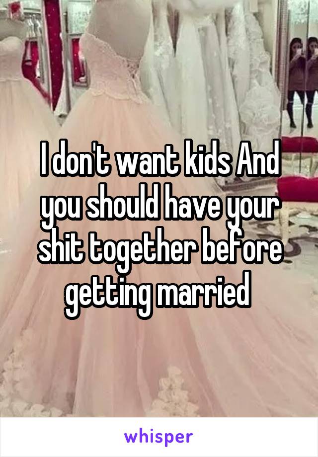 I don't want kids And you should have your shit together before getting married 