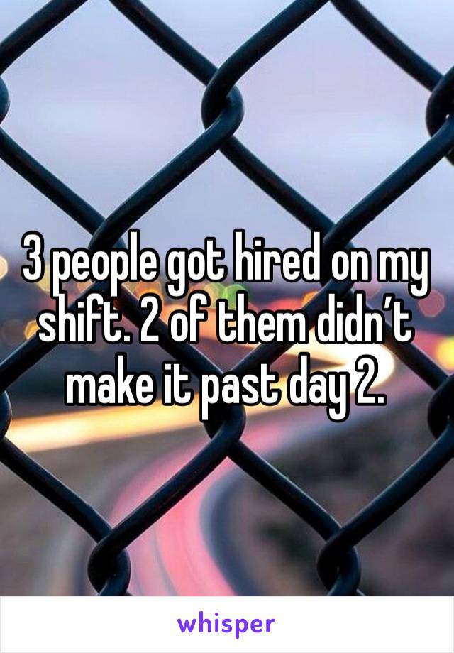 3 people got hired on my shift. 2 of them didn’t make it past day 2.