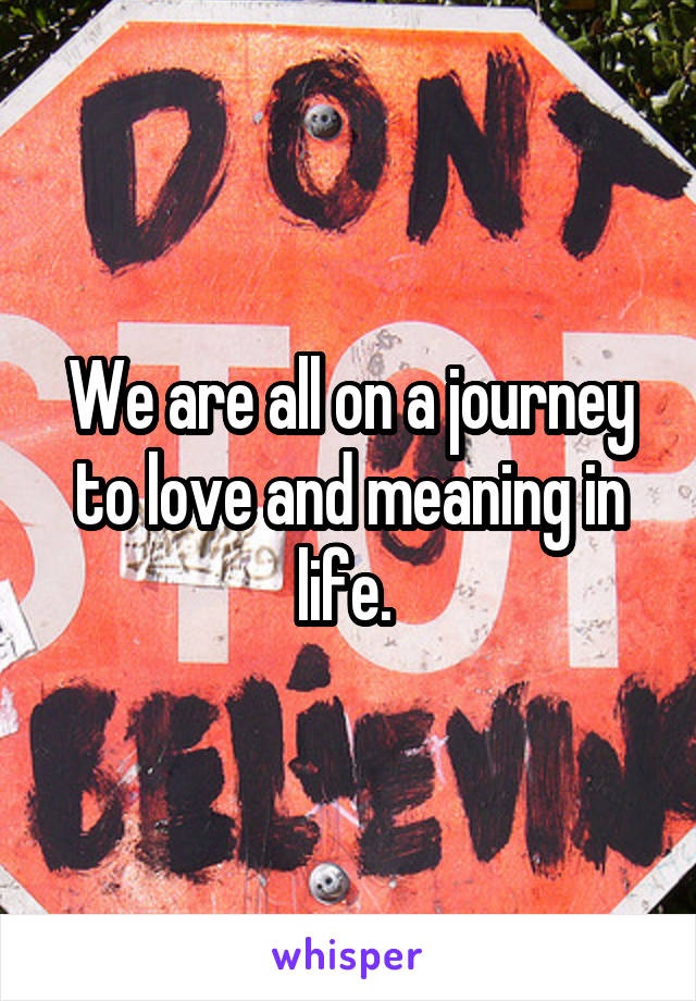 We are all on a journey to love and meaning in life. 