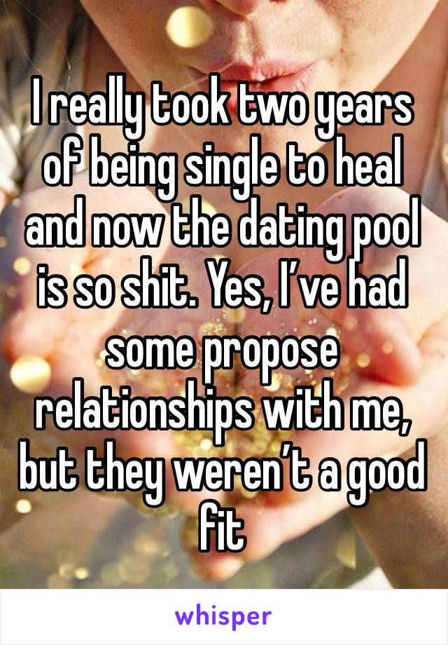 I really took two years of being single to heal and now the dating pool is so shit. Yes, I’ve had some propose relationships with me, but they weren’t a good fit