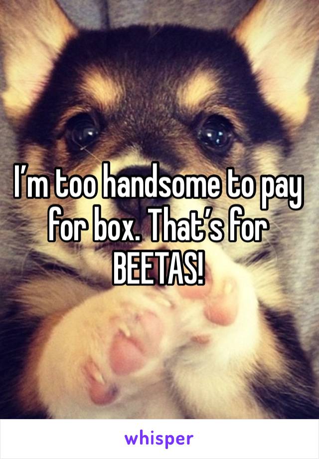 I’m too handsome to pay for box. That’s for BEETAS! 