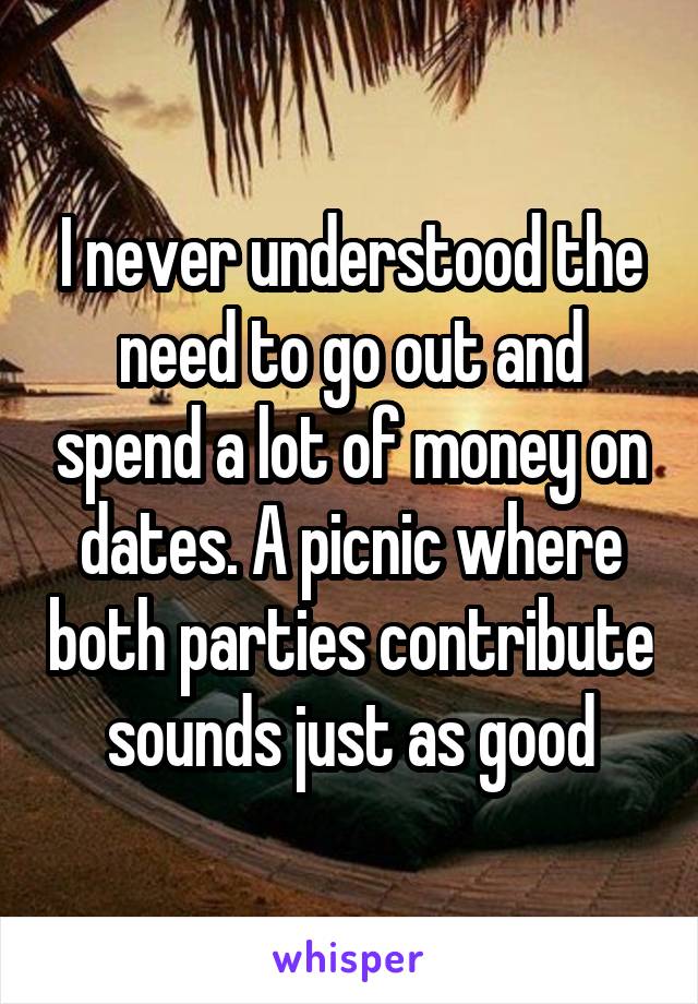 I never understood the need to go out and spend a lot of money on dates. A picnic where both parties contribute sounds just as good