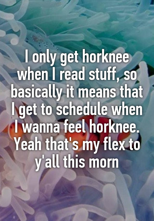 I only get horknee when I read stuff, so basically it means that I get to schedule when I wanna feel horknee. Yeah that's my flex to y'all this morn