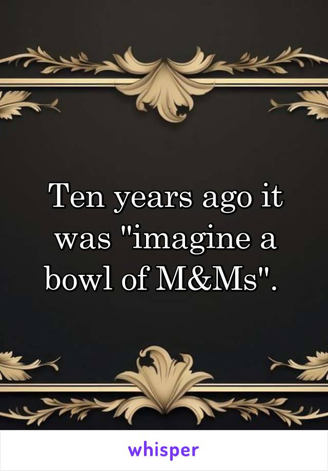 Ten years ago it was "imagine a bowl of M&Ms". 