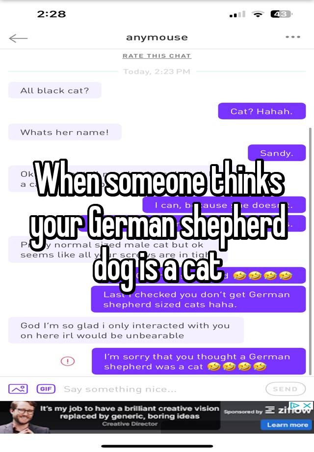 When someone thinks your German shepherd dog is a cat