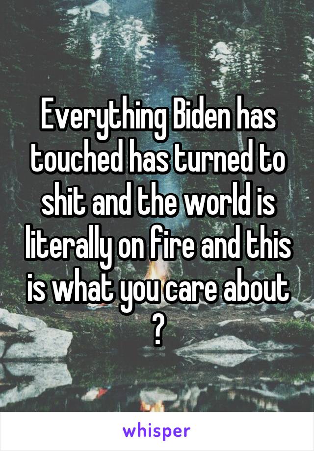 Everything Biden has touched has turned to shit and the world is literally on fire and this is what you care about ?