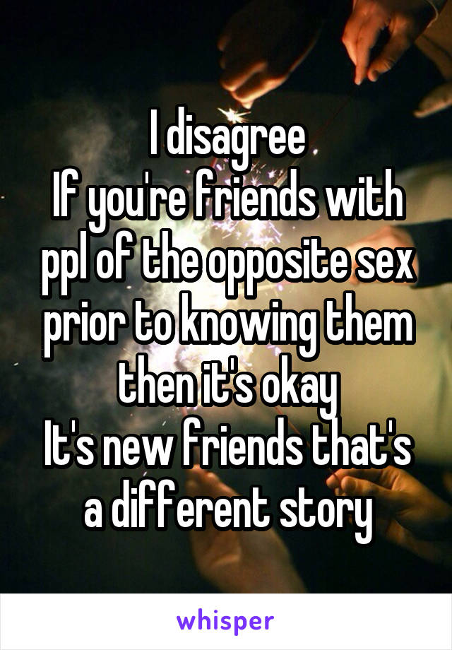 I disagree
If you're friends with ppl of the opposite sex prior to knowing them then it's okay
It's new friends that's a different story