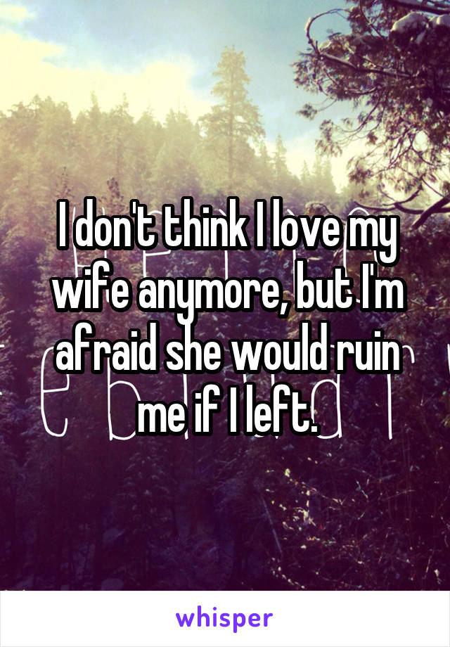 I don't think I love my wife anymore, but I'm afraid she would ruin me if I left.