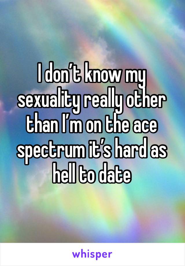 I don’t know my sexuality really other than I’m on the ace spectrum it’s hard as hell to date
