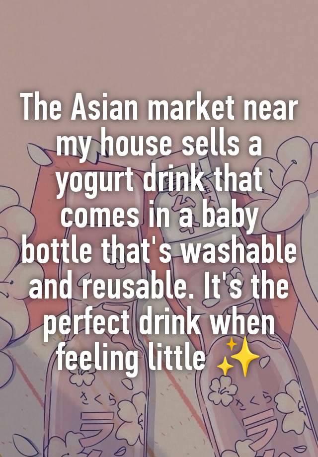 The Asian market near my house sells a yogurt drink that comes in a baby bottle that's washable and reusable. It's the perfect drink when feeling little ✨