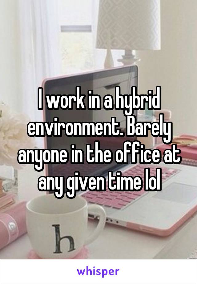 I work in a hybrid environment. Barely anyone in the office at any given time lol