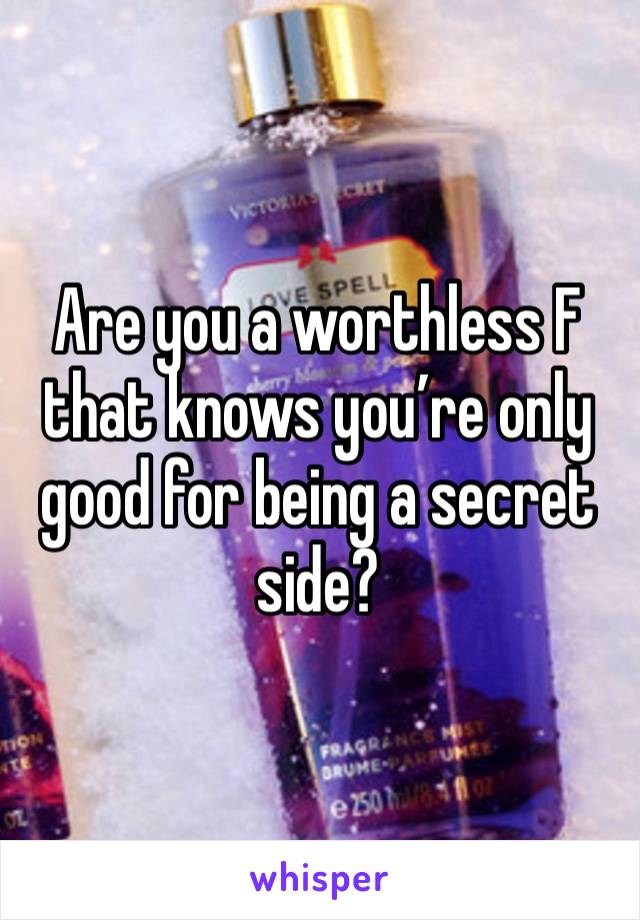 Are you a worthless F that knows you’re only good for being a secret side?