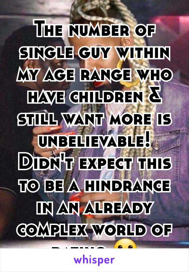 The number of single guy within my age range who have children & still want more is unbelievable! Didn't expect this to be a hindrance in an already complex world of dating 😬