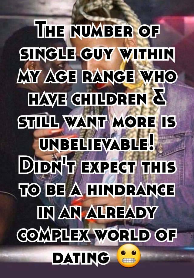 The number of single guy within my age range who have children & still want more is unbelievable! Didn't expect this to be a hindrance in an already complex world of dating 😬