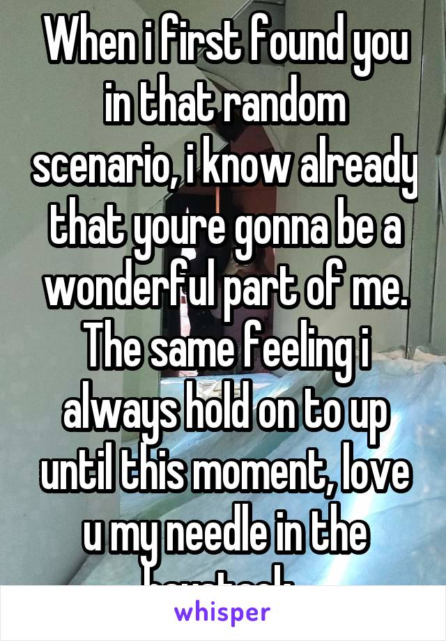 When i first found you in that random scenario, i know already that youre gonna be a wonderful part of me. The same feeling i always hold on to up until this moment, love u my needle in the haystack. 