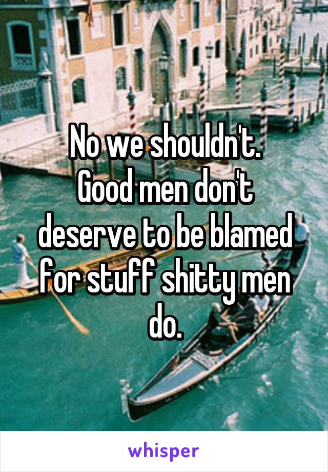 No we shouldn't.
Good men don't deserve to be blamed for stuff shitty men do.