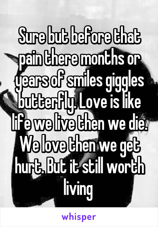 Sure but before that pain there months or years of smiles giggles butterfly. Love is like life we live then we die. We love then we get hurt. But it still worth living 