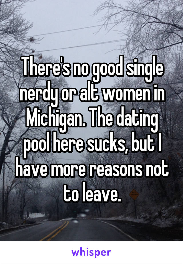 There's no good single nerdy or alt women in Michigan. The dating pool here sucks, but I have more reasons not to leave.