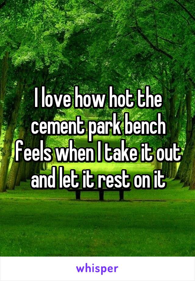 I love how hot the cement park bench feels when I take it out and let it rest on it