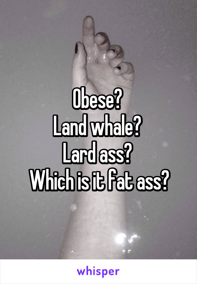 Obese? 
Land whale? 
Lard ass? 
Which is it fat ass?