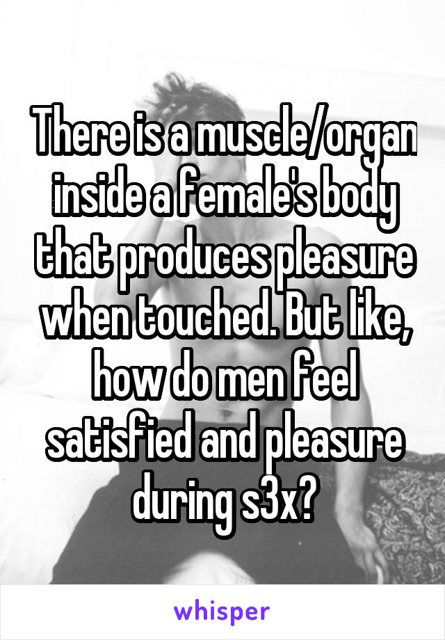 There is a muscle/organ inside a female's body that produces pleasure when touched. But like, how do men feel satisfied and pleasure during s3x?