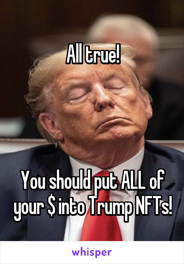 All true!




You should put ALL of your $ into Trump NFTs!