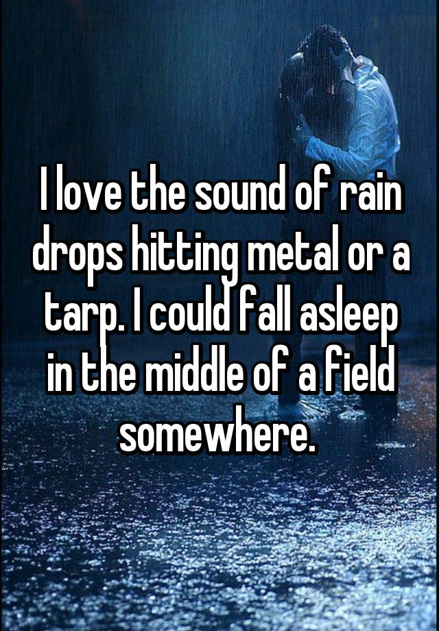 I love the sound of rain drops hitting metal or a tarp. I could fall asleep in the middle of a field somewhere. 