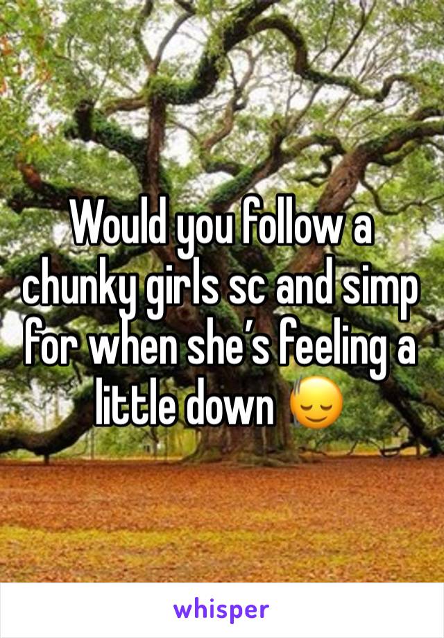 Would you follow a chunky girls sc and simp for when she’s feeling a little down 🙂‍↕️