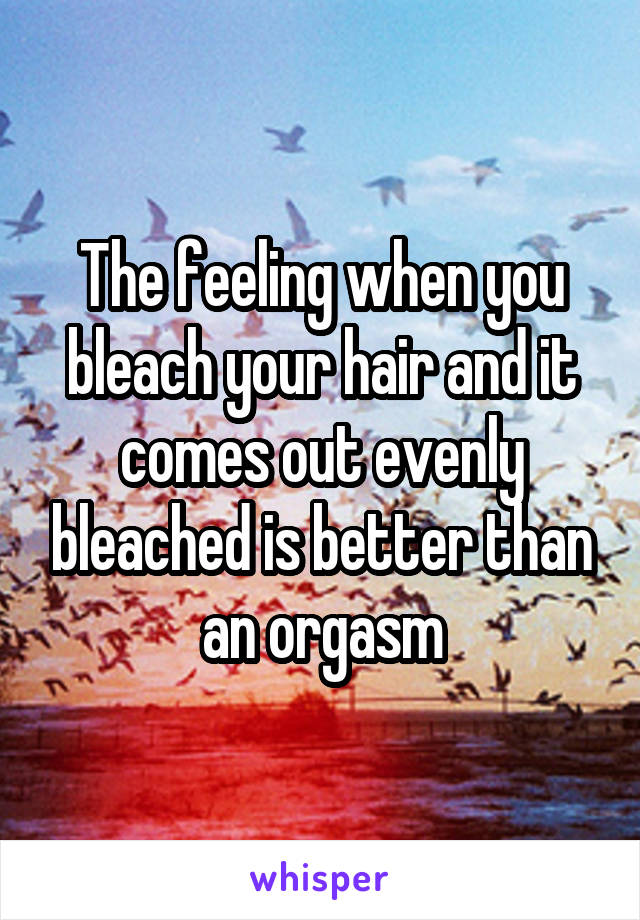 The feeling when you bleach your hair and it comes out evenly bleached is better than an orgasm