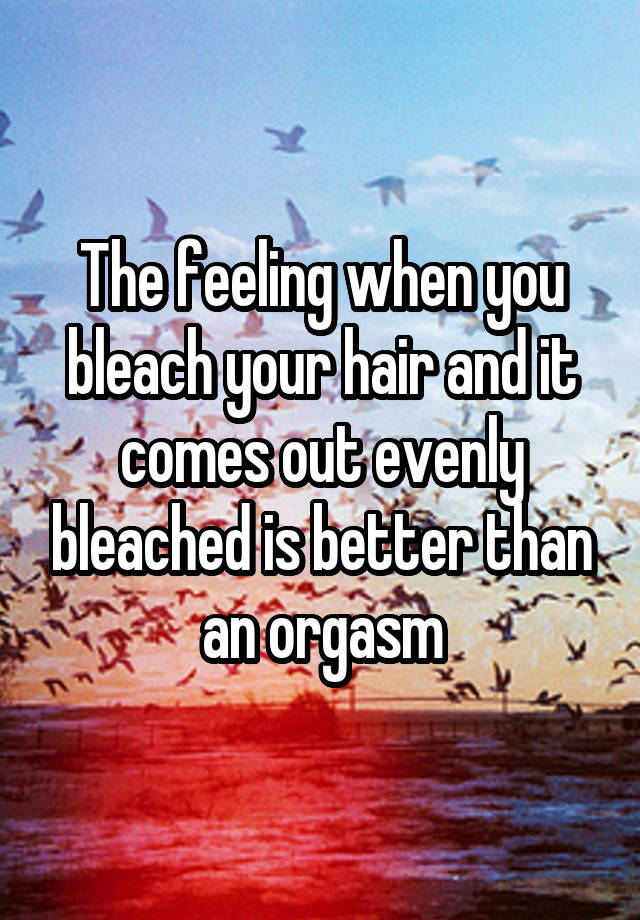 The feeling when you bleach your hair and it comes out evenly bleached is better than an orgasm