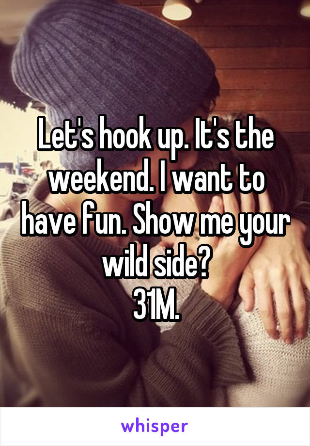 Let's hook up. It's the weekend. I want to have fun. Show me your wild side?
31M.