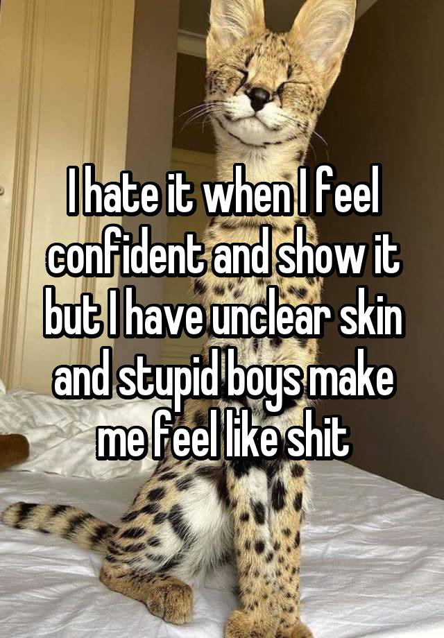 I hate it when I feel confident and show it but I have unclear skin and stupid boys make me feel like shit