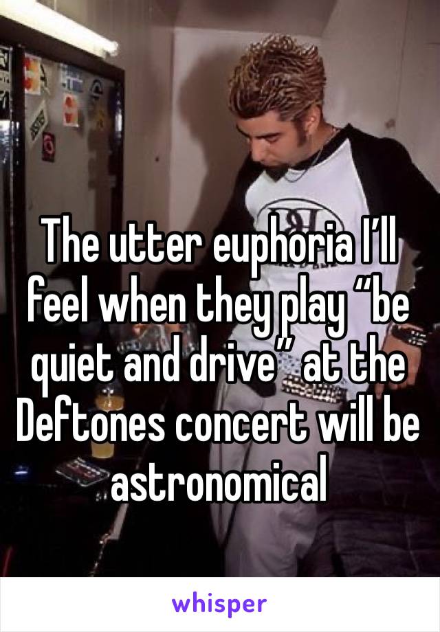 The utter euphoria I’ll feel when they play “be quiet and drive” at the Deftones concert will be astronomical 