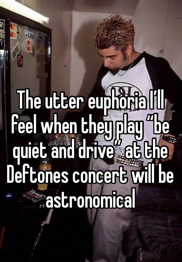 The utter euphoria I’ll feel when they play “be quiet and drive” at the Deftones concert will be astronomical 