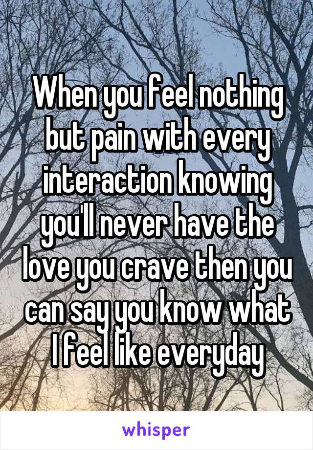 When you feel nothing but pain with every interaction knowing you'll never have the love you crave then you can say you know what I feel like everyday