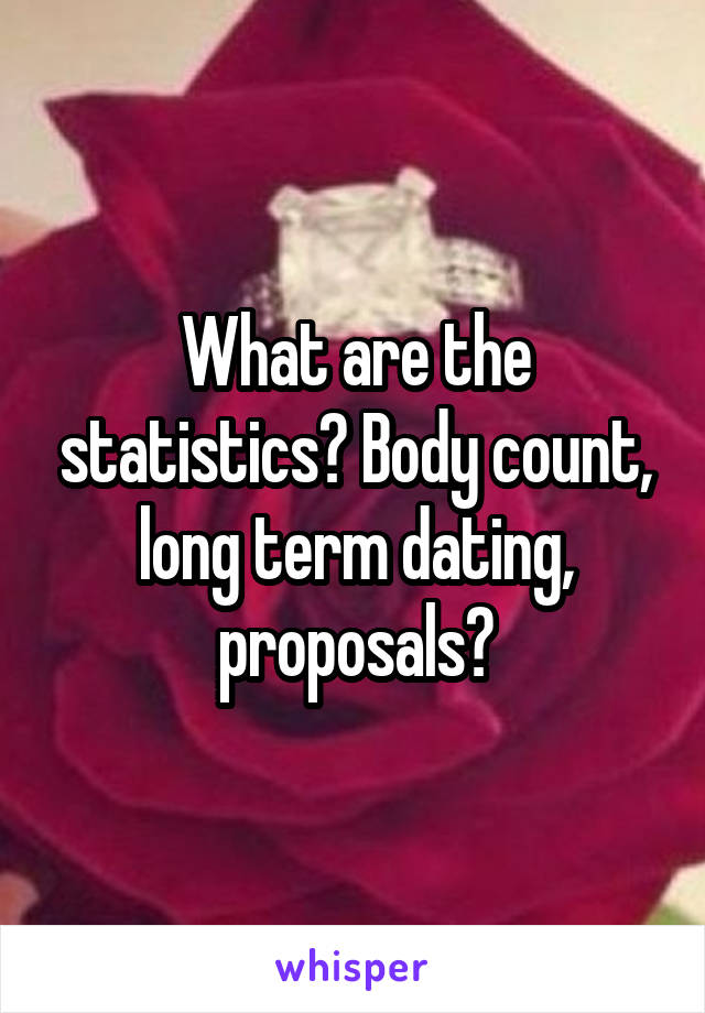 What are the statistics? Body count, long term dating, proposals?