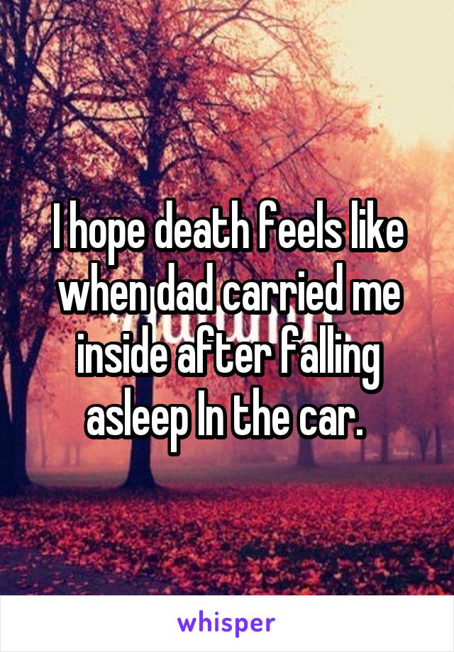 I hope death feels like when dad carried me inside after falling asleep In the car. 