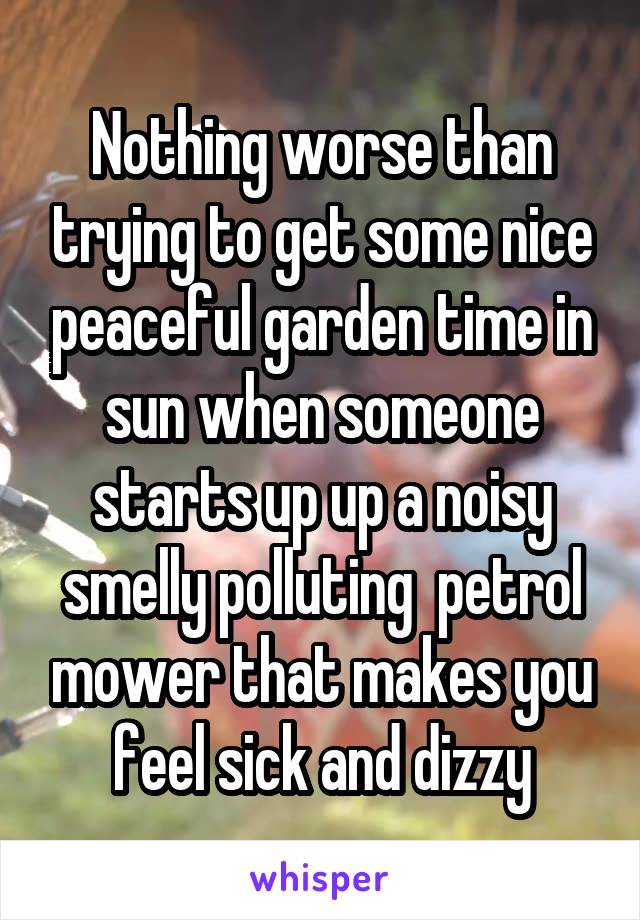 Nothing worse than trying to get some nice peaceful garden time in sun when someone starts up up a noisy smelly polluting  petrol mower that makes you feel sick and dizzy