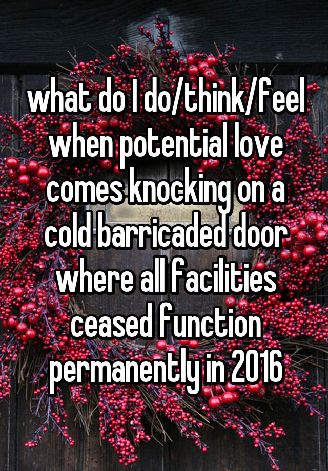 what do I do/think/feel when potential love comes knocking on a cold barricaded door where all facilities ceased function permanently in 2016