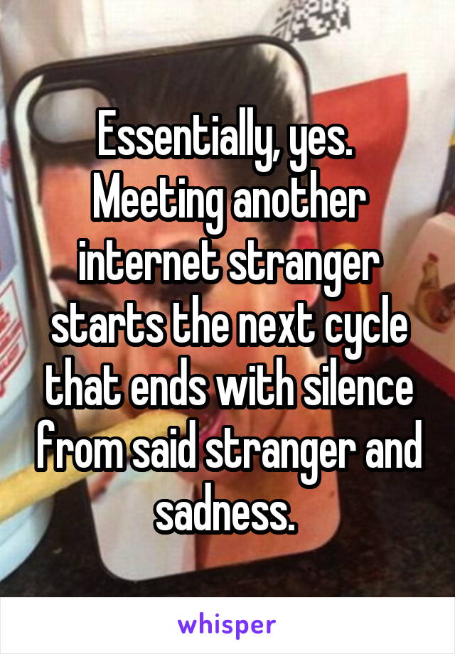 Essentially, yes. 
Meeting another internet stranger starts the next cycle that ends with silence from said stranger and sadness. 